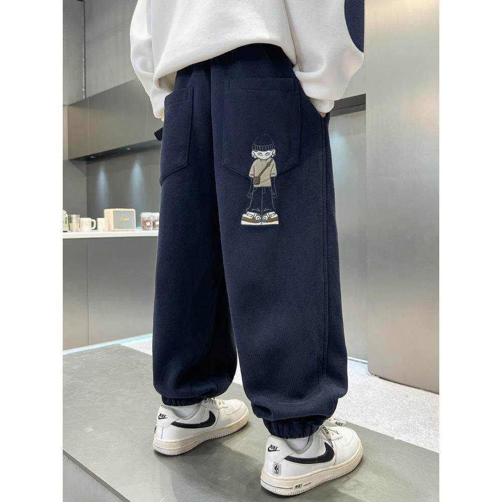 男童加绒裤子秋冬款2025新款儿童冬季一体绒卫裤中大童休闲运动裤