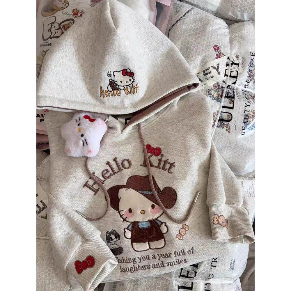 女童秋季新款卫衣2025儿童韩版可爱卡通刺绣KT猫长袖连帽外穿上衣