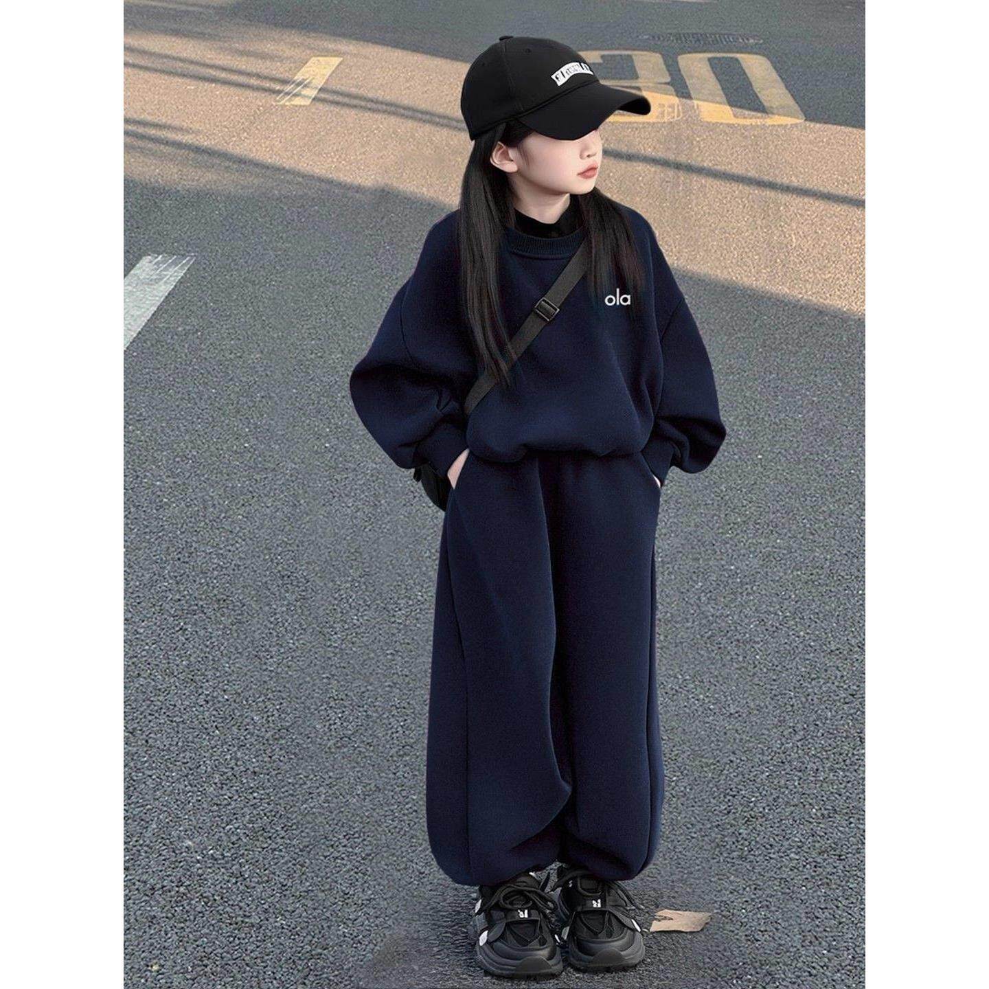 女童加绒卫衣春秋款套装2025新款女孩大童运动秋冬儿童洋气两件套