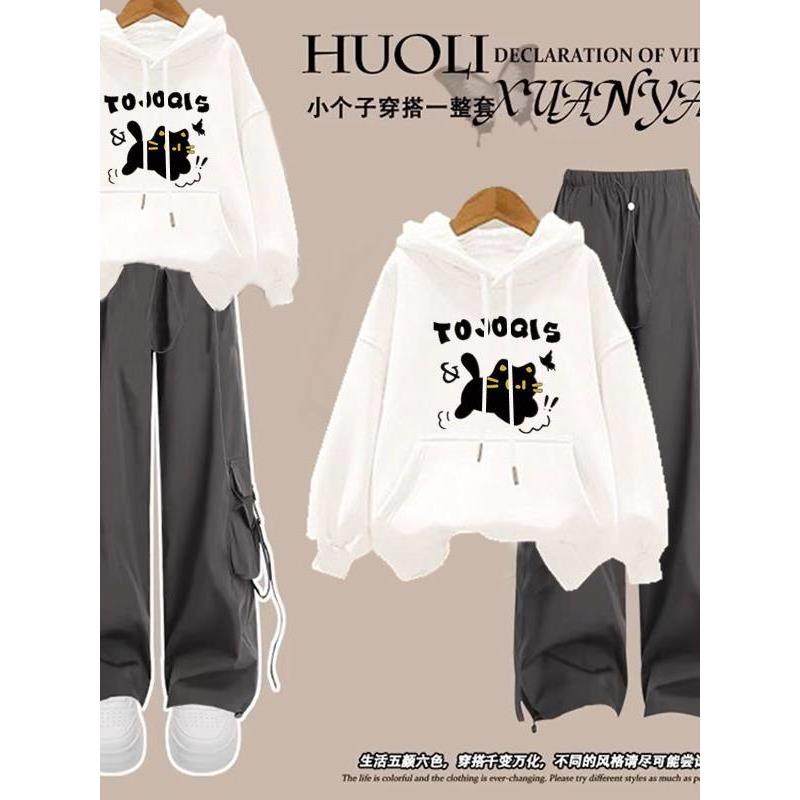 女童秋冬2025新款套装连帽卫衣洋气时髦初中学生韩系工装裤两件套