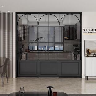 YISPACE 完美三联动拉门无地轨吊趟门厨房移门高端极窄瓷泳工艺