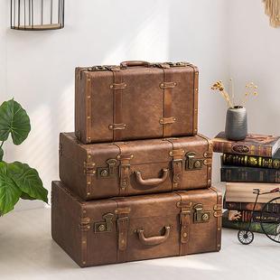 复古手提箱带锁皮箱收纳整理箱子橱窗装 店摆件民国摄影道具 饰服装