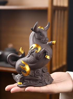 招财生肖牛玄关客厅办公室酒柜家居装饰摆件茶室茶桌紫砂茶宠可养