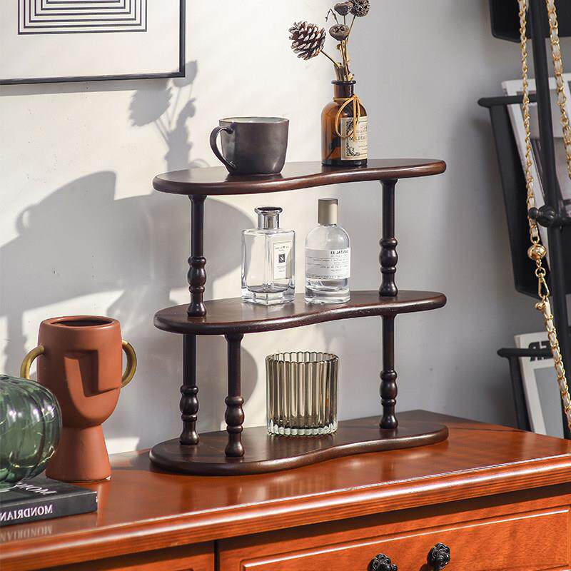 实木收纳层架实木置物架落地多层三层架客厅卧室化妆品护肤品展示