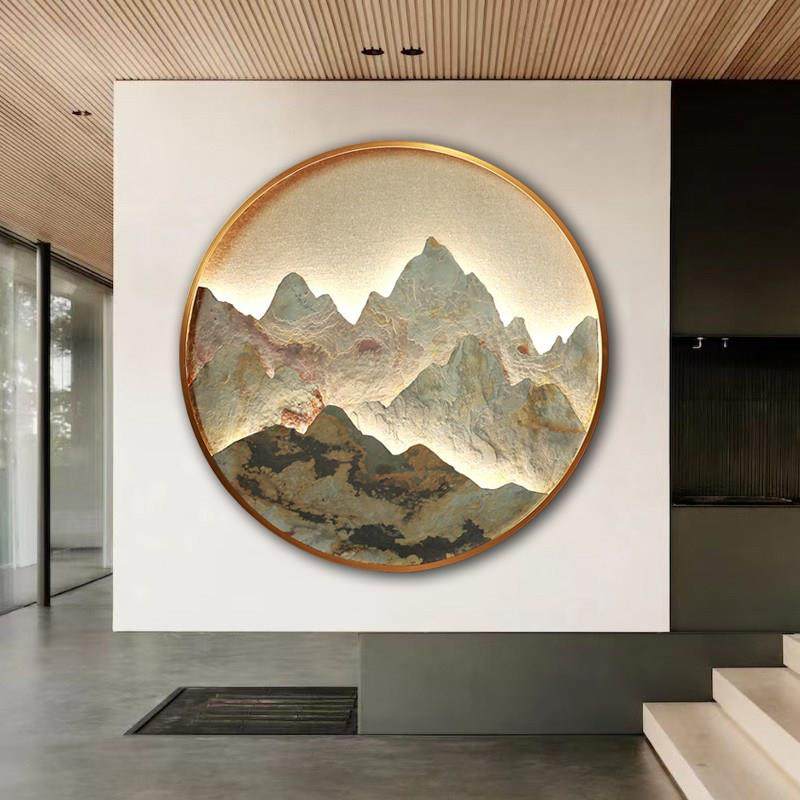新中式玄关氛围灯高级感装饰画客厅沙发背景墙圆形茶室岩板壁画灯,家居饰品,现代装饰画,淘宝优惠券,粉丝福利购,淘宝优惠卷