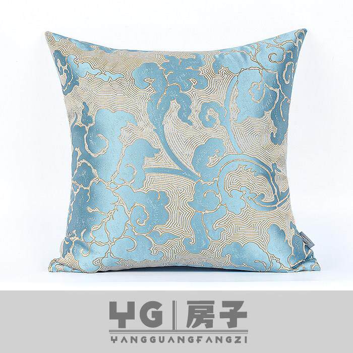 欧式抽象花浅蓝抱枕套不含芯家居沙发现代中式方枕样板房软装靠垫