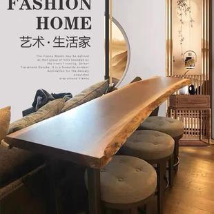 实木吧台桌家用阳台靠墙窄桌子长条桌奶茶店酒吧高脚桌椅组合商用