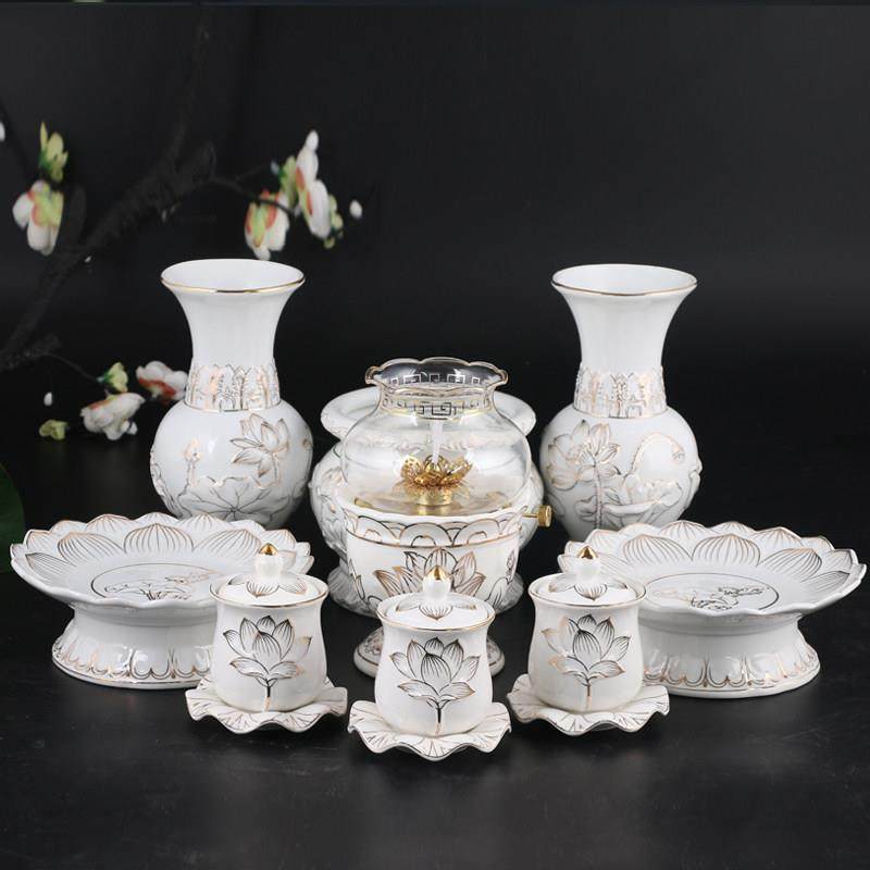 佛前供果盘贡盘家用供佛具供杯花瓶陶瓷描金浮雕香炉供佛套装,家居饰品,果盘/果篓,淘宝优惠券,粉丝福利购,淘宝优惠卷