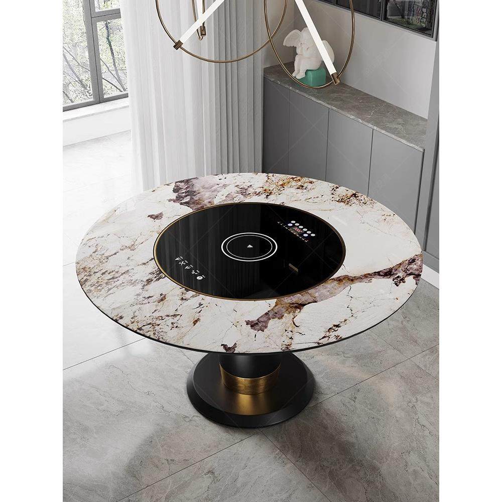 进口岩板餐桌圆形家用意式轻奢带电磁炉内嵌保温转盘火锅功能一体,住宅家具,岩板餐桌,淘宝优惠券,粉丝福利购,淘宝优惠卷