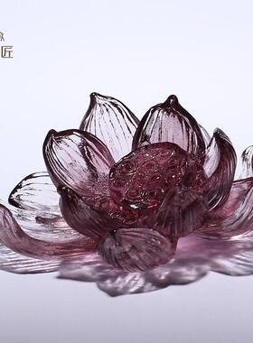 古法琉璃香炉莲花香插摆件禅意线 线香座茶桌装饰手工艺品荷花高