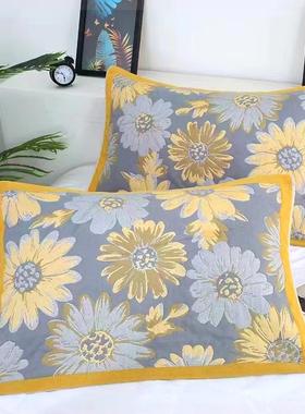 【宠粉】6层枕巾高档纱布枕头巾灰色太阳花52*78cm柔软透气一条装