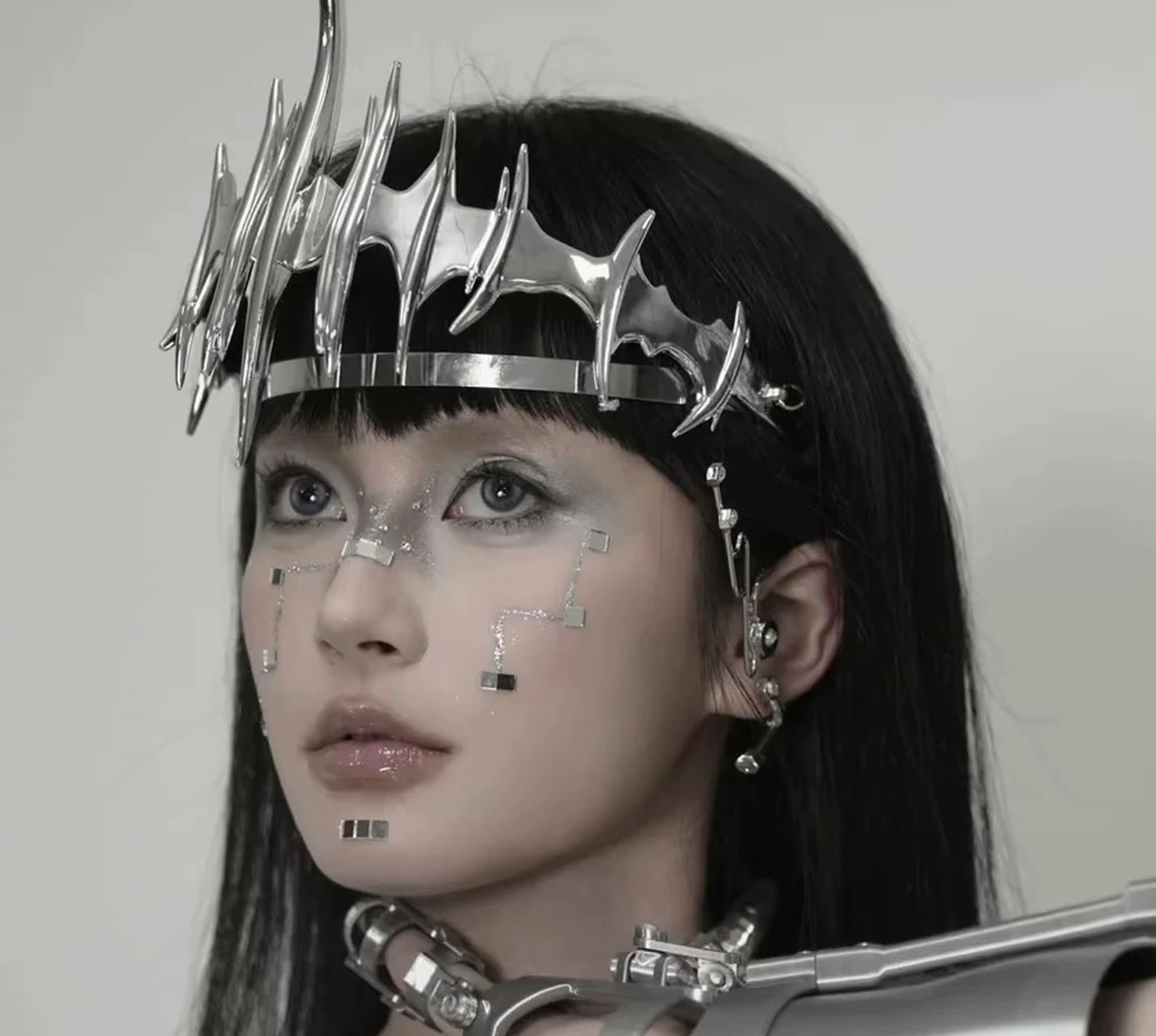 赛博朋克凹造型金属感网红饰品男女科幻J感面具舞台走秀机器人面