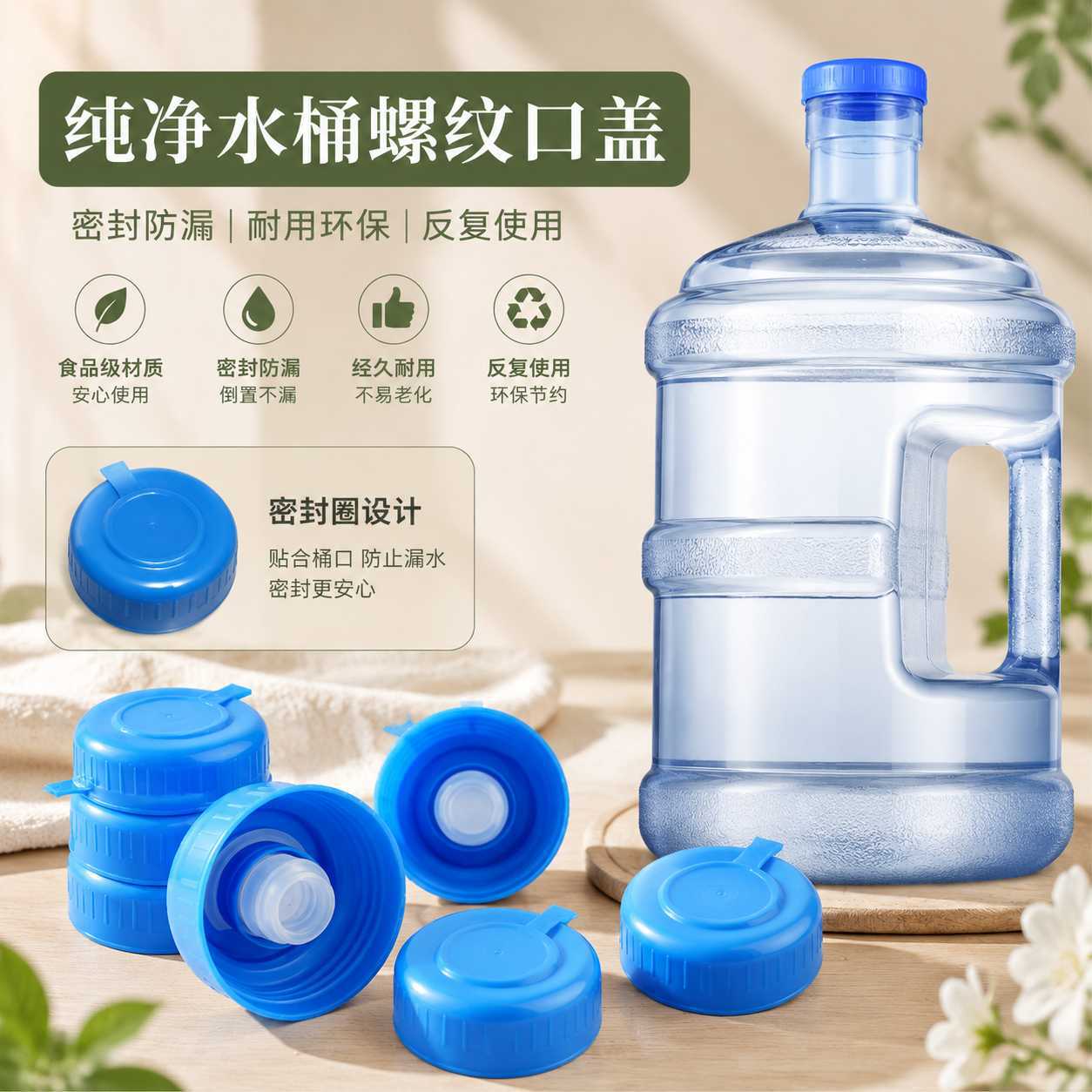 纯净水桶盖螺纹盖饮水机桶盖矿泉水桶装水带盖密封盖盖子圆形