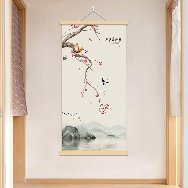 简笔花鸟图喜上眉梢鸟语花香书房挂墙画茶室民宿中国风布艺装饰画