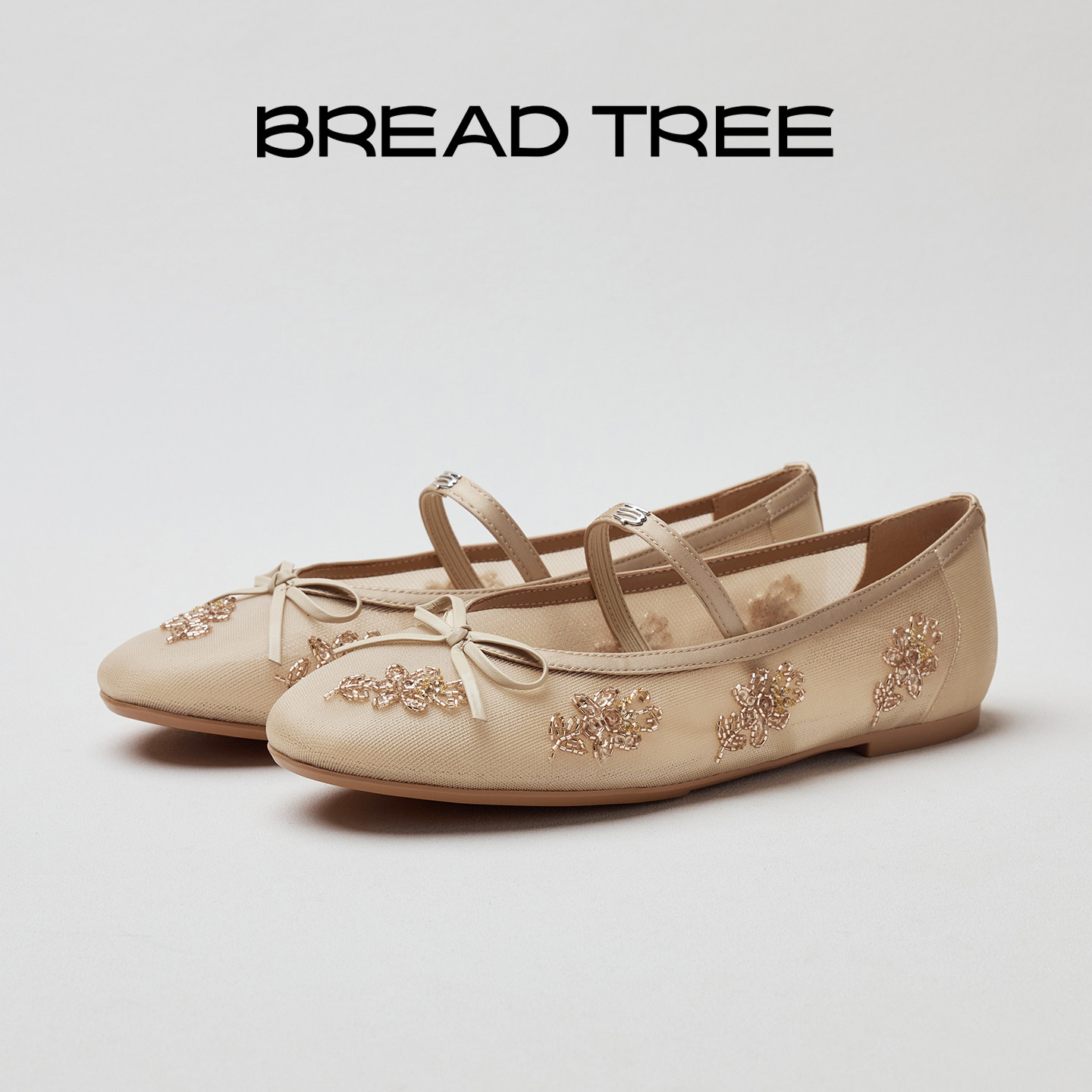 BREADTREE面包树  26年新款手工钉珠网纱芭蕾鞋国风新中式单鞋