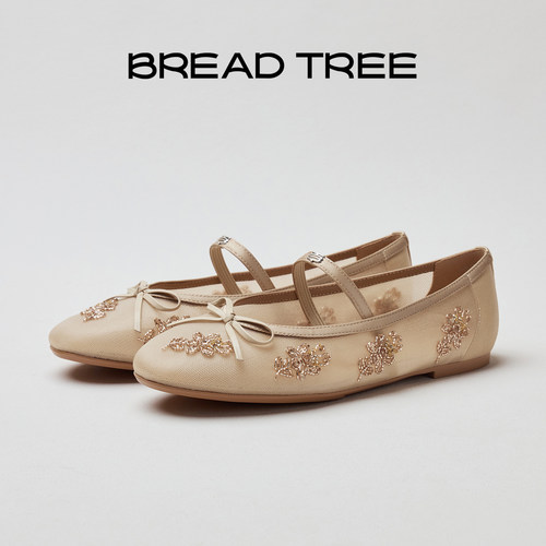 BREADTREE手工钉珠网纱芭蕾鞋