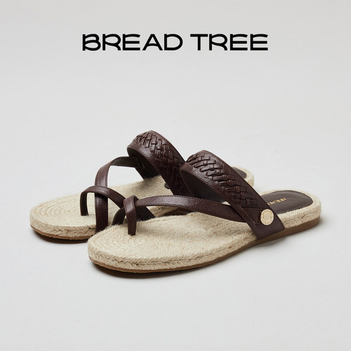 BREADTREE草编底编织夹脚凉拖
