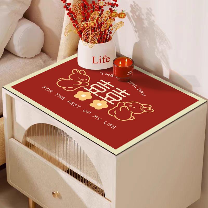 红色床头柜盖垫防尘保护罩