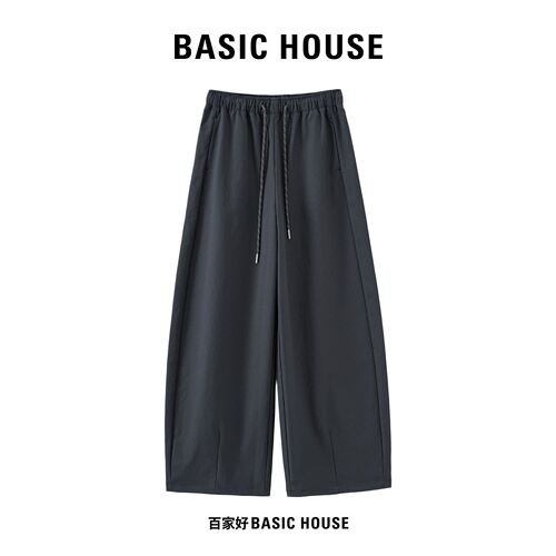 Basic House/百家好慵懒风松紧腰抽绳休闲镰刀裤立体剪裁阔腿长裤