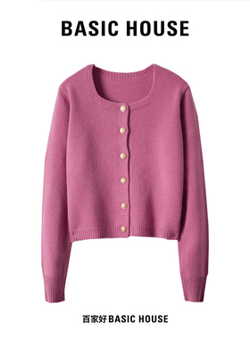 Basic House百家好2025秋季新款轻奢金豆扣收袖纯名媛风针织衫XX