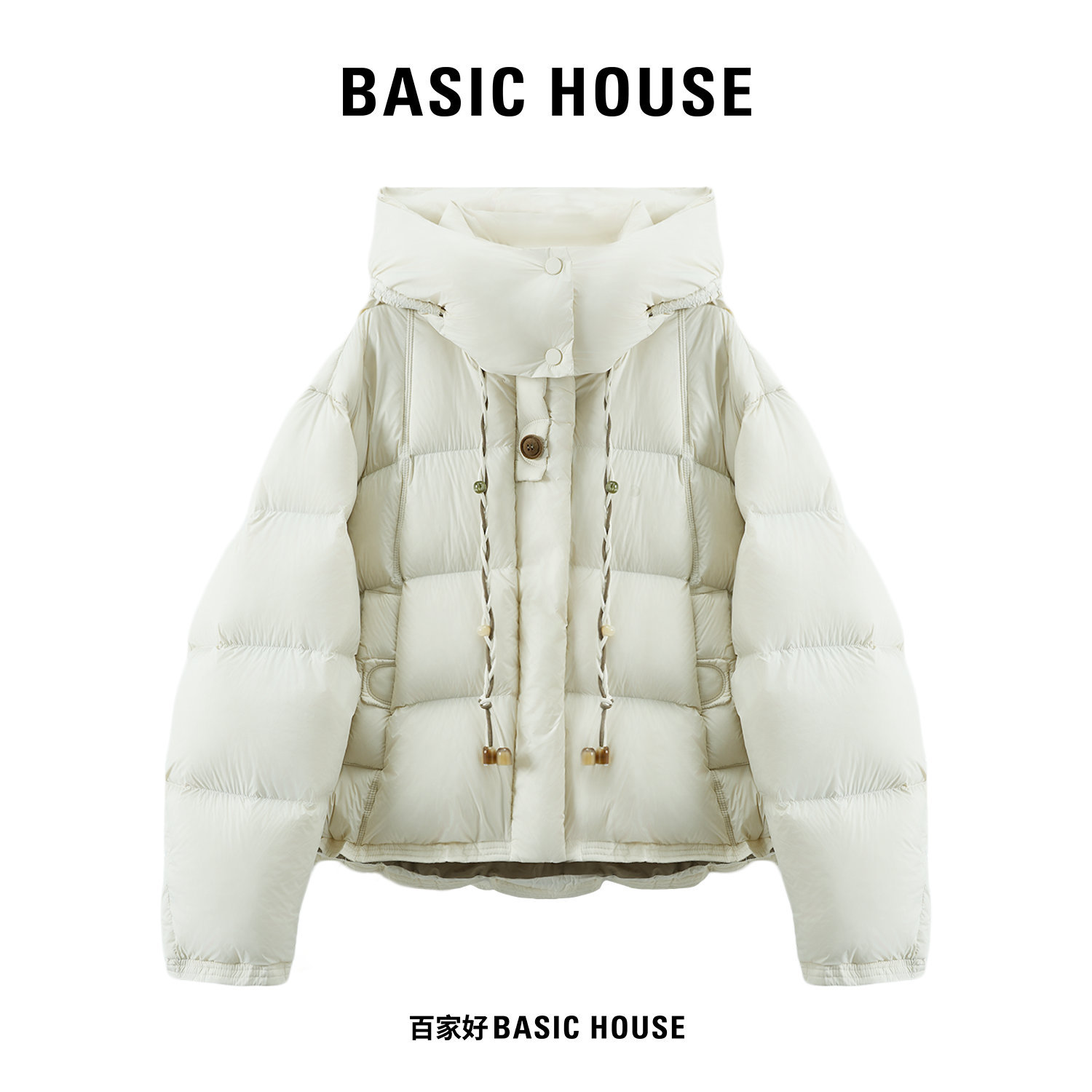 连帽宽松白鸭绒短款保暖羽绒服女
