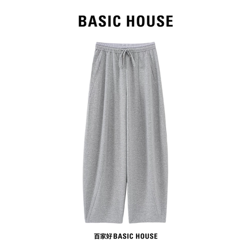 Basic House/百家好撞色慵懒风卫裤女高腰抽绳宽松遮胯显瘦休闲裤