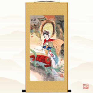 花木兰替父从军图 梁红玉擂鼓图 巾帼英雄人物画像卷轴挂画装饰画