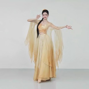新款半城香绝美橘系渐变仙气飘逸大袖古风古典舞国风舞练功演出服