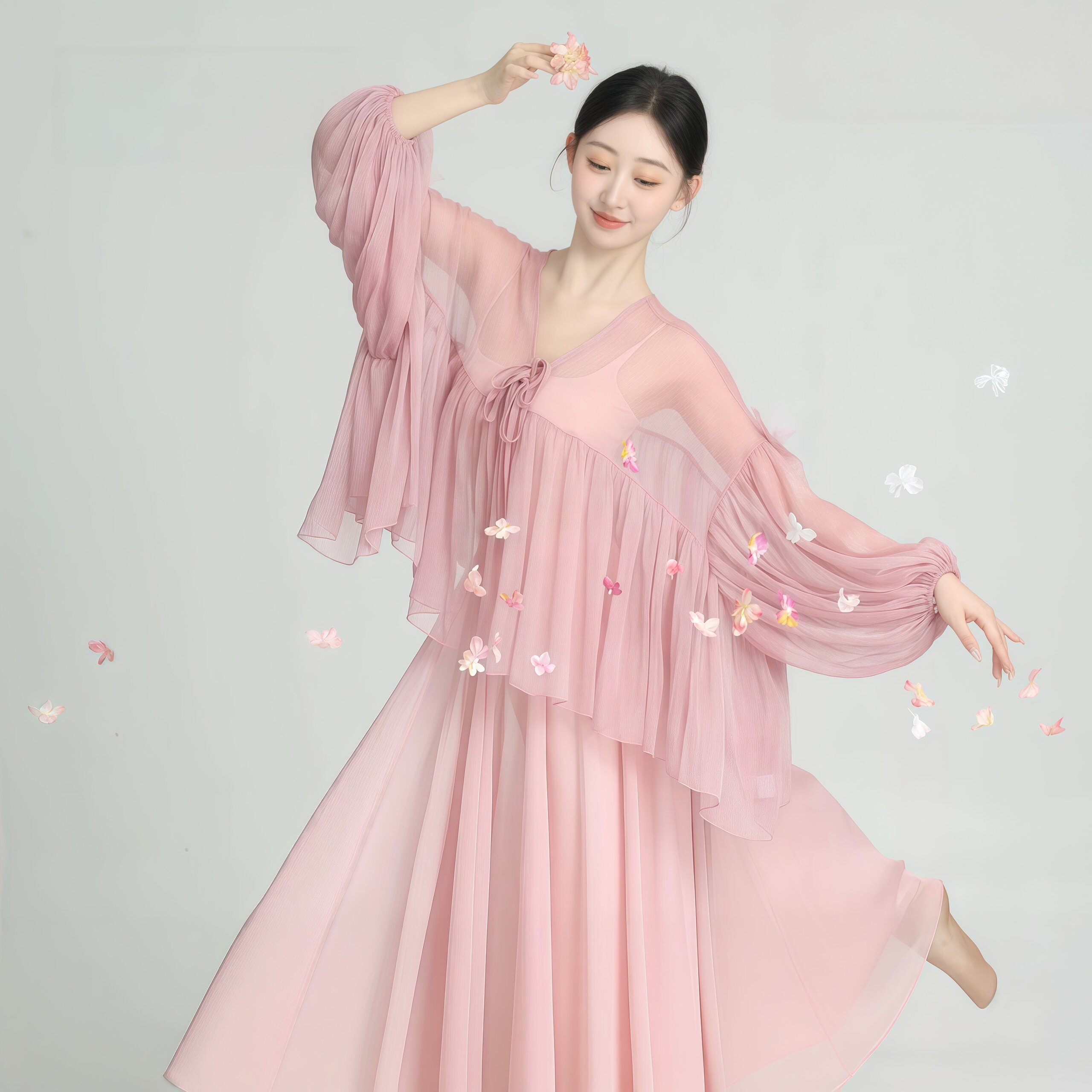 古典舞蹈服仙气灯笼袖纱衣2026秋季古风上衣新中式表演练功服套装