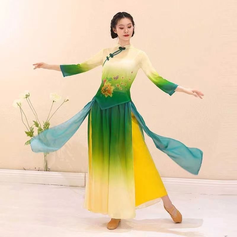 新中式飘逸渐变纱衣古典舞服套装