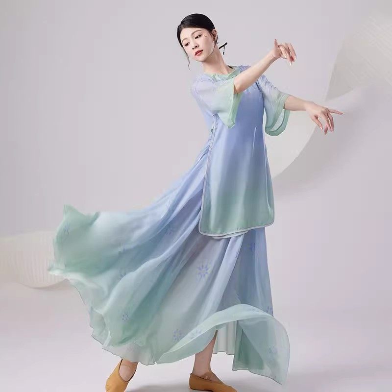 古典舞蹈服唐风气质外衫上衣渐变飘逸大摆裙中国风舞蹈表演服汉服