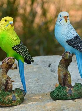 仿真虎皮金刚鹦鹉动物摆件阳台别墅花园桌面树脂创意装饰工艺品