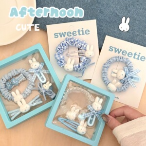 质量严选蓝色系可爱小兔发饰套装少女心高马尾扎头发绳可爱刘海夹