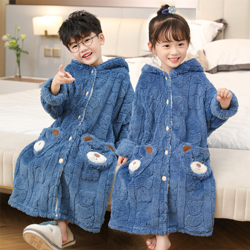 冬季睡袍冬季女童睡袍宝宝珊瑚