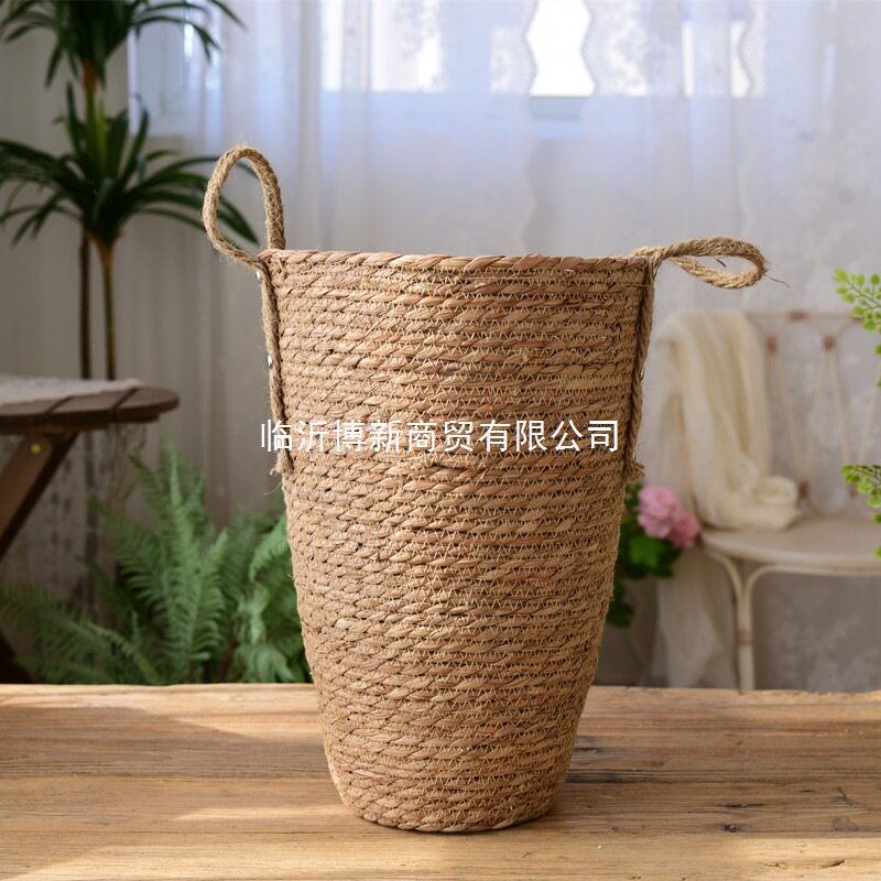 北欧草编织花篮花瓶摆件