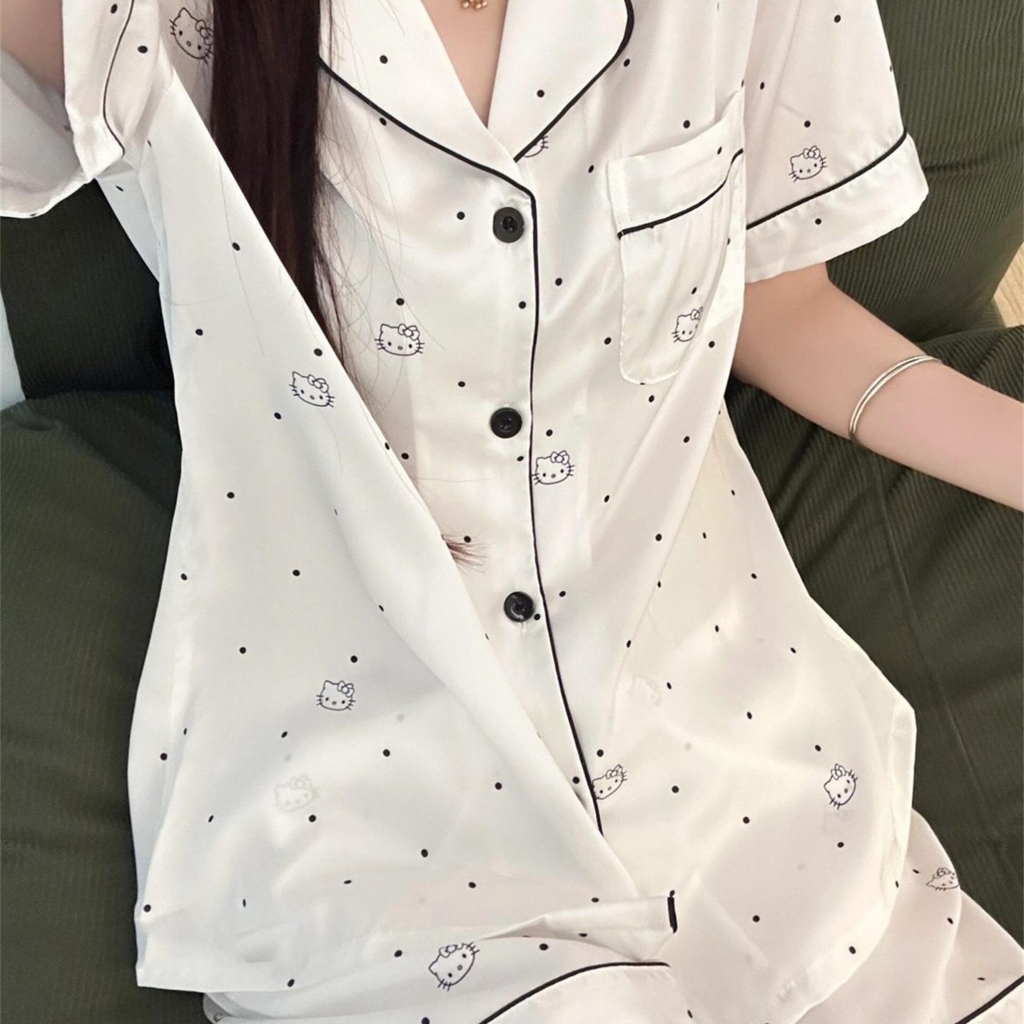 波点睡衣少女家居服卡通可爱短袖短裤夏季薄款2026新款休闲套装