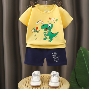 儿童短袖套装纯棉a类男童夏装两件套宝宝夏季薄款T恤女童衣服童装