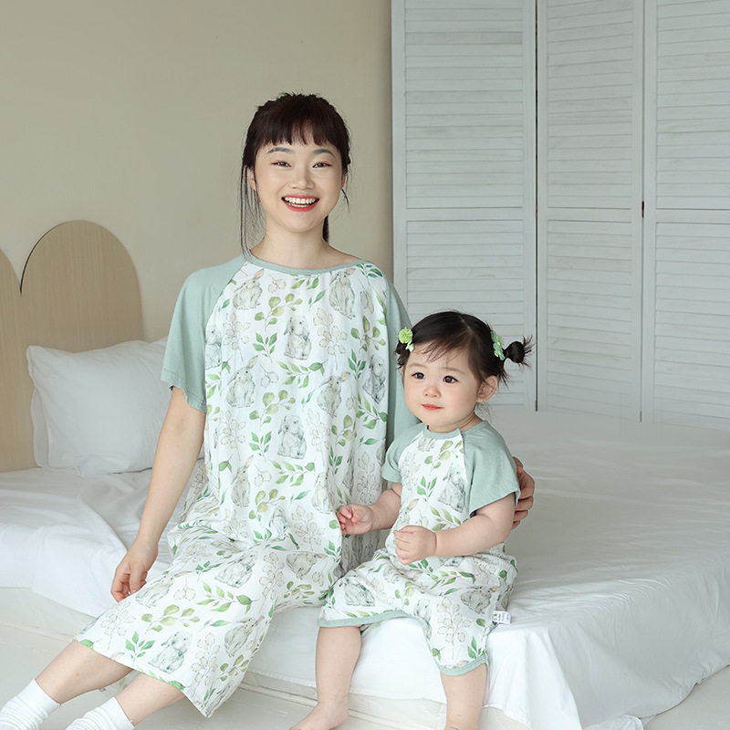 夏季竹棉亲子睡裙双层纱