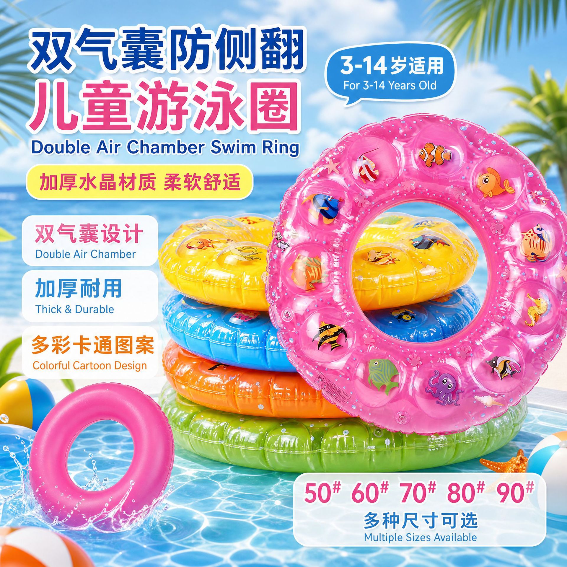 双层儿童游泳圈水晶圈3岁