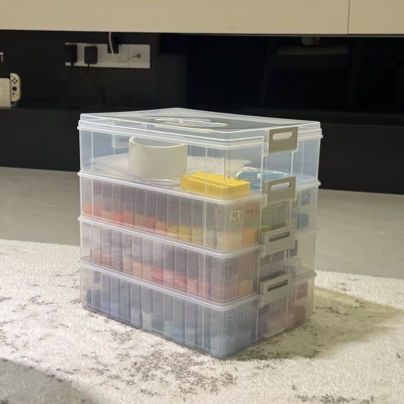 拼豆收纳盒三层手提式大容量分装整理盒手工diy材料积木玩具收纳