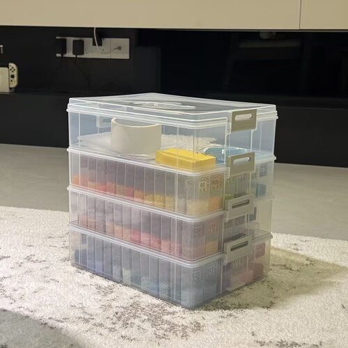 拼豆收纳盒三层手提式大容量分装整理盒手工diy材料积木玩具收纳