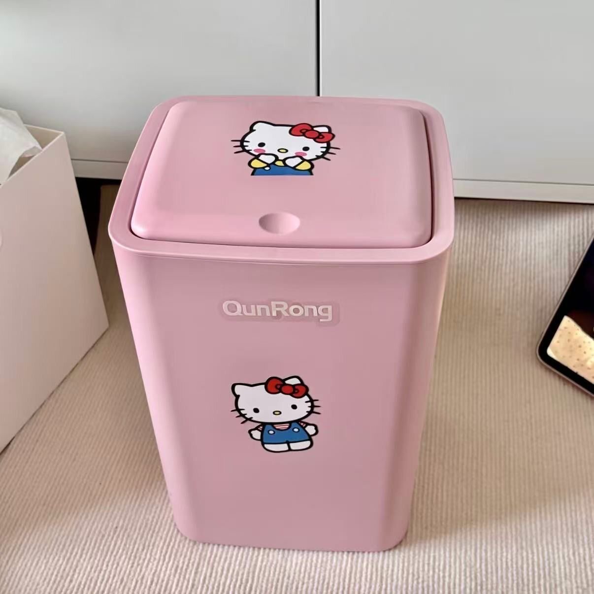 Kitty翻盖垃圾桶按压弹盖家用卫生间厨房大容量多巴胺带盖卫生桶