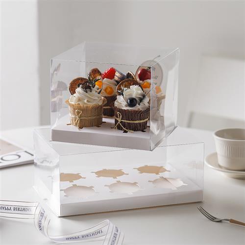 纸杯蛋糕盒2/4/6/12粒马芬雪媚娘木糠布丁杯透明打包盒蛋挞包装盒