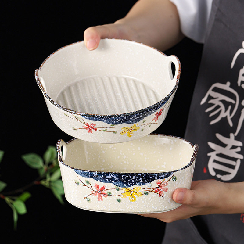 陶瓷双耳沙拉碗家用餐具