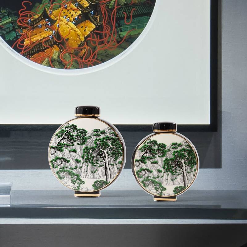现代新中式软装饰品风景瓶罐样板房客厅茶几玄关门厅柜子陶瓷摆件