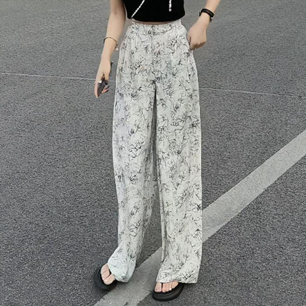 FL直筒裤女夏季薄款2023新款高腰垂感宽松休闲夏天雪纺防晒