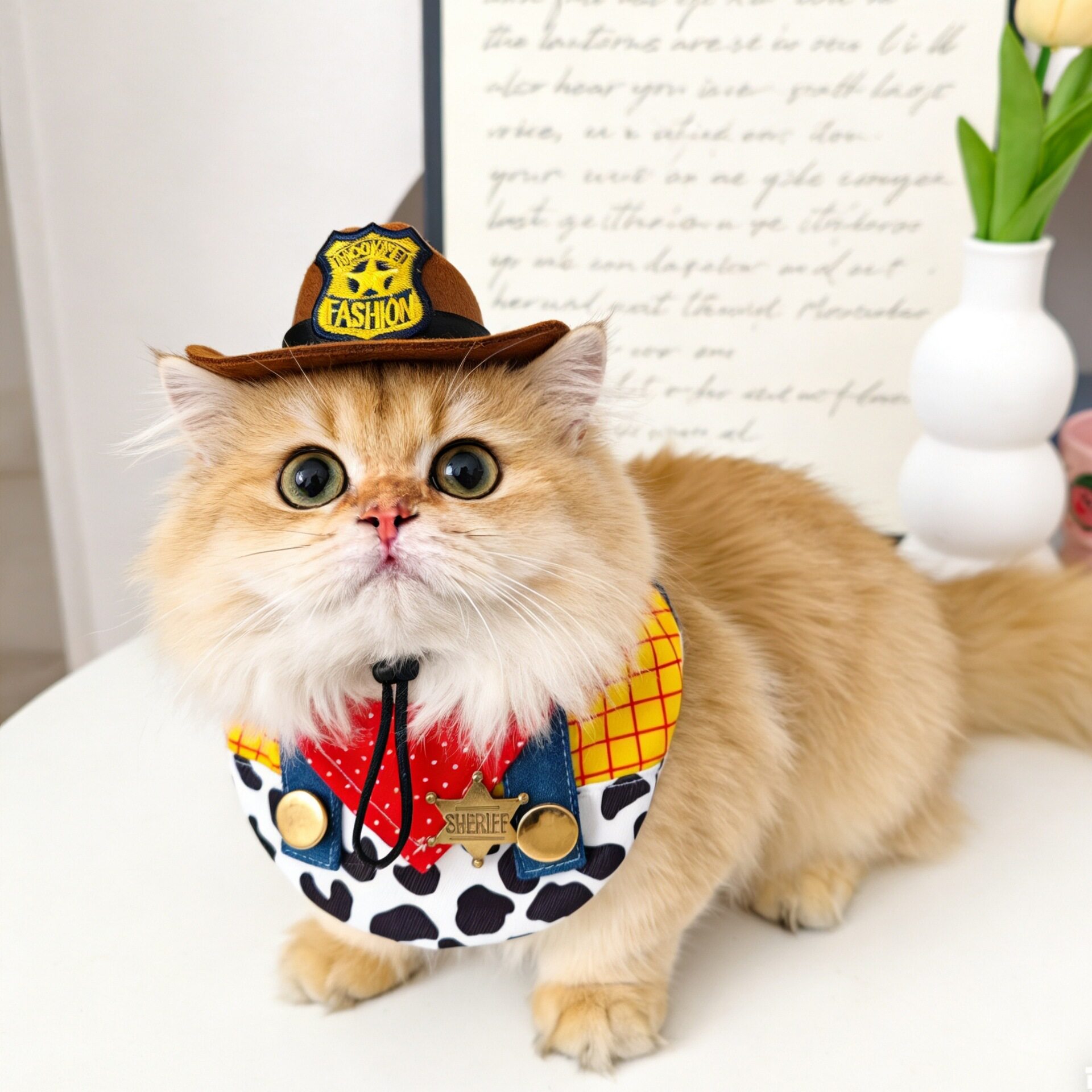 猫咪警官装扮围领宠物卡通形象套装可爱狗狗牛仔帽子胡迪cos装饰