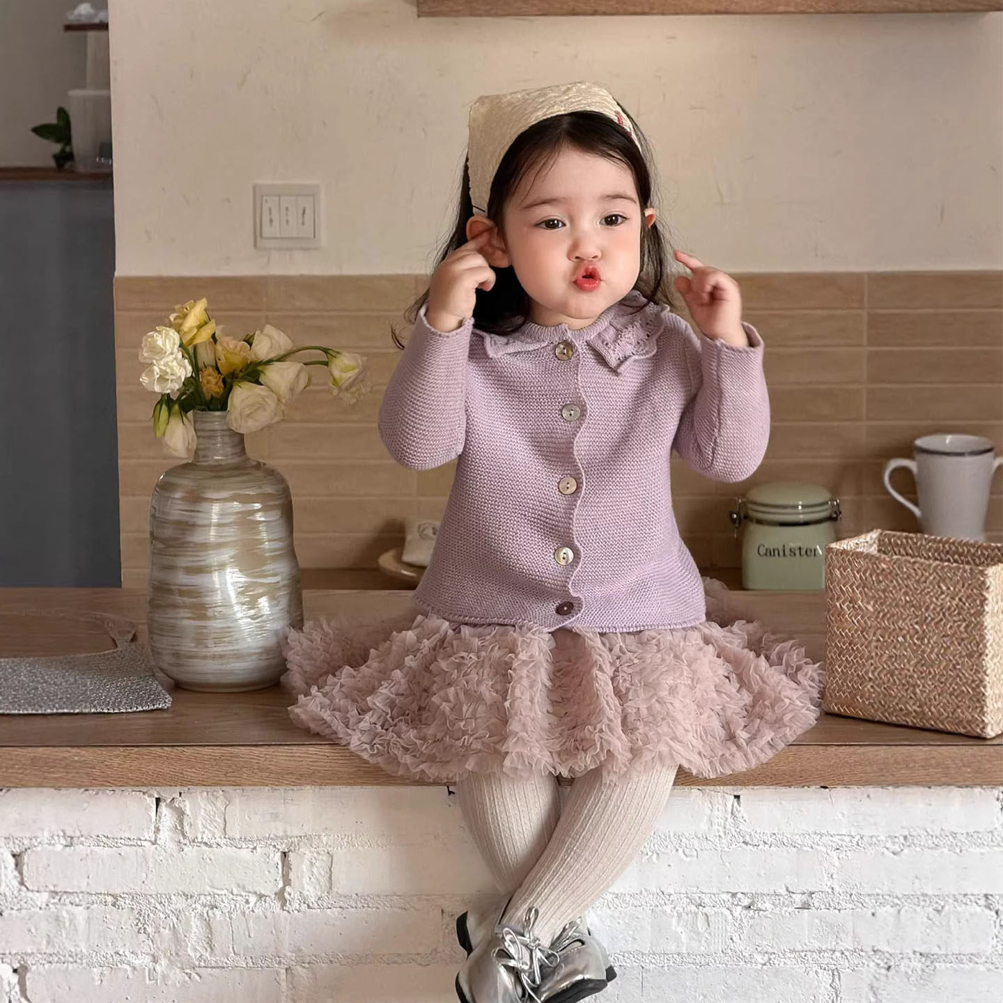 女宝春款针织衫上衣童装婴儿娃娃衫公主半裙女童开衫外套纱裙套装