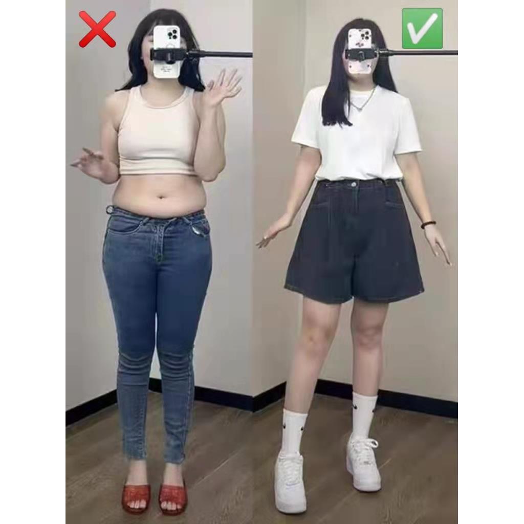 梨型身材牛仔短裤女夏季薄款高腰显瘦大码胖mm宽松阔腿a字五分裤