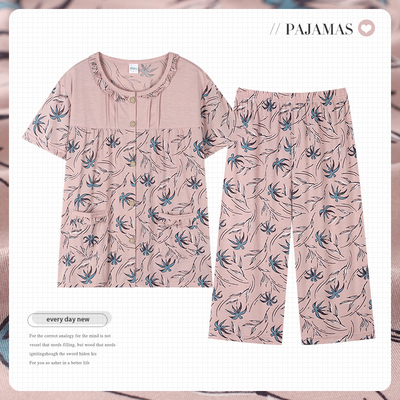 夏天女士纯棉短袖七分裤家居服薄